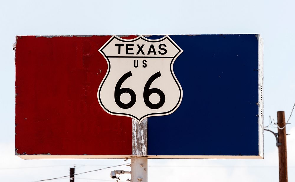 A representation of the sign for the Texas portion of the old U.S. Highway 66, posted during a short portion of that road…