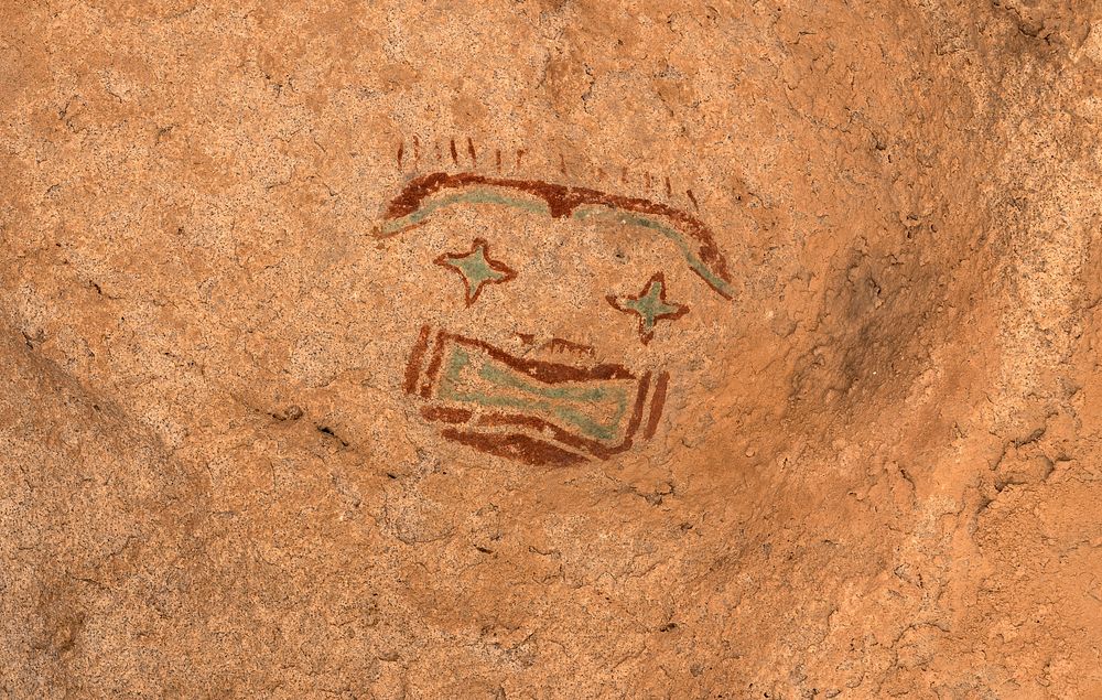 Rock drawings, or pictographs, in a restricted area of Hueco Tanks State Historic Site near El Paso in El Paso County, Texas.