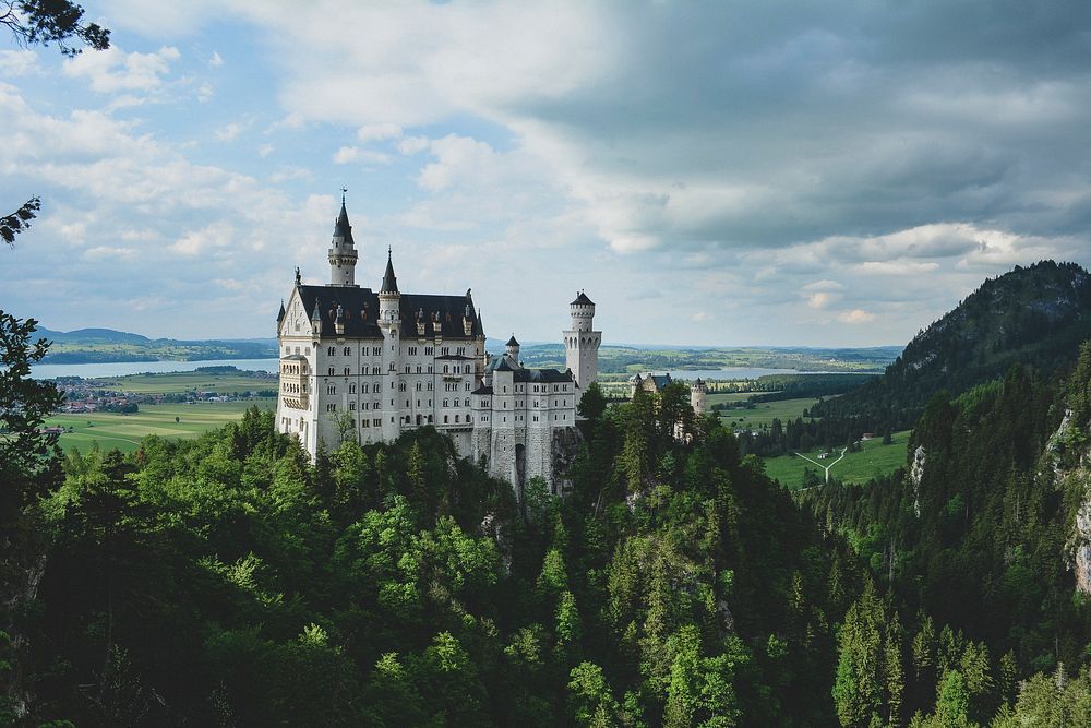 Castle Neuschwanstein at Schwangau, Bavaria, Germany. Original public domain image from Wikimedia Commons