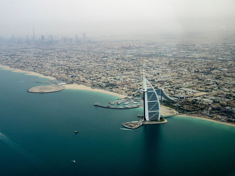 Drone view of Dubai. Original public domain image from Wikimedia Commons