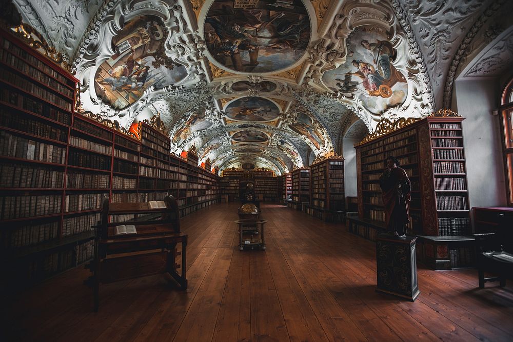 Antique library in Prague, Czech. Original public domain image from Wikimedia Commons