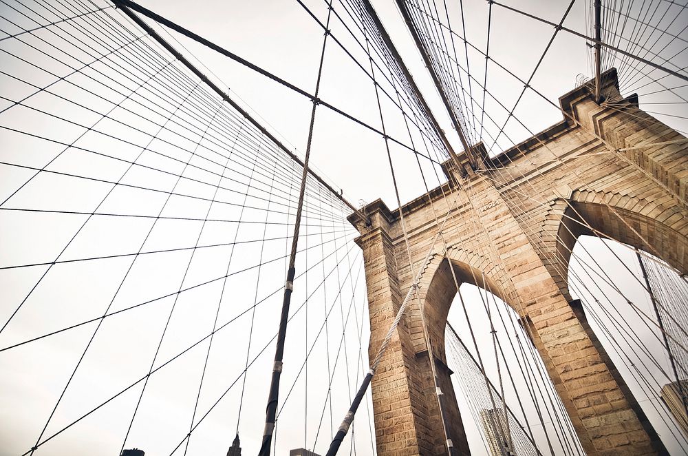 Steel wires in the Brooklyn Bridge in New York. Original public domain image from Wikimedia Commons