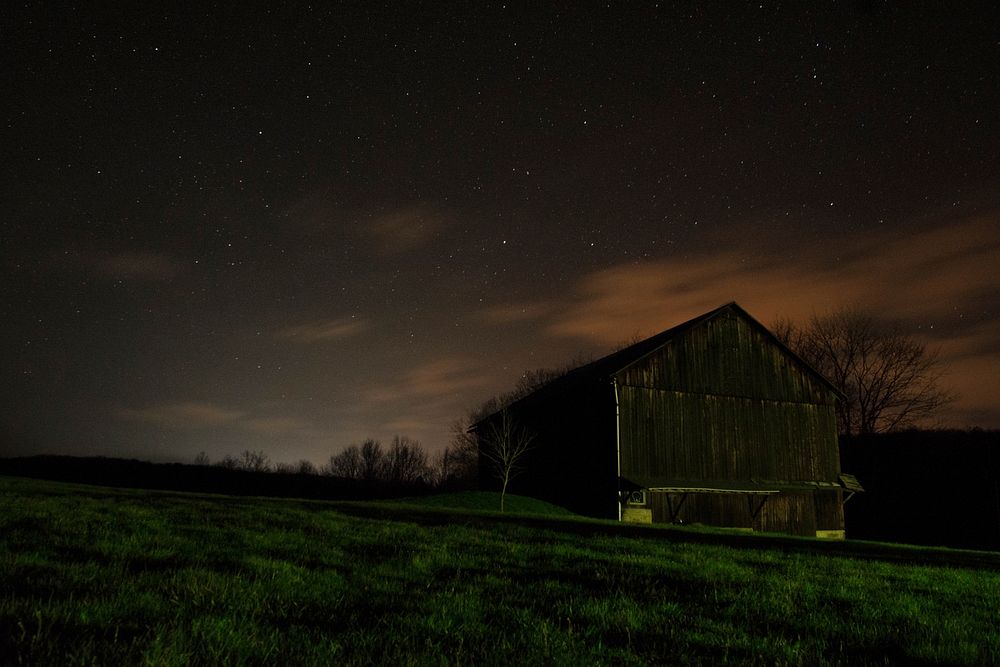 Countryside's hut at night. Original public domain image from Wikimedia Commons