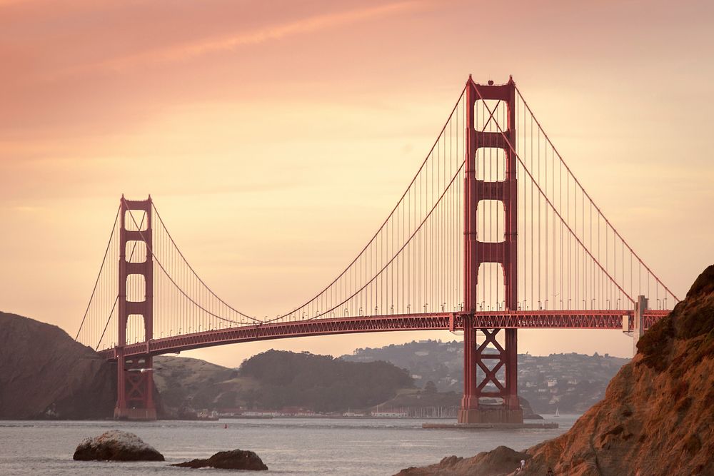 Bridge in sunset, Golden Gate Bridge, San Francicso. Original public domain image from Wikimedia Commons