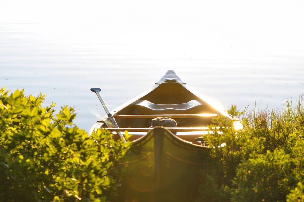 Canoe on a beautiful lake and sunlight. Original public domain image from Wikimedia Commons