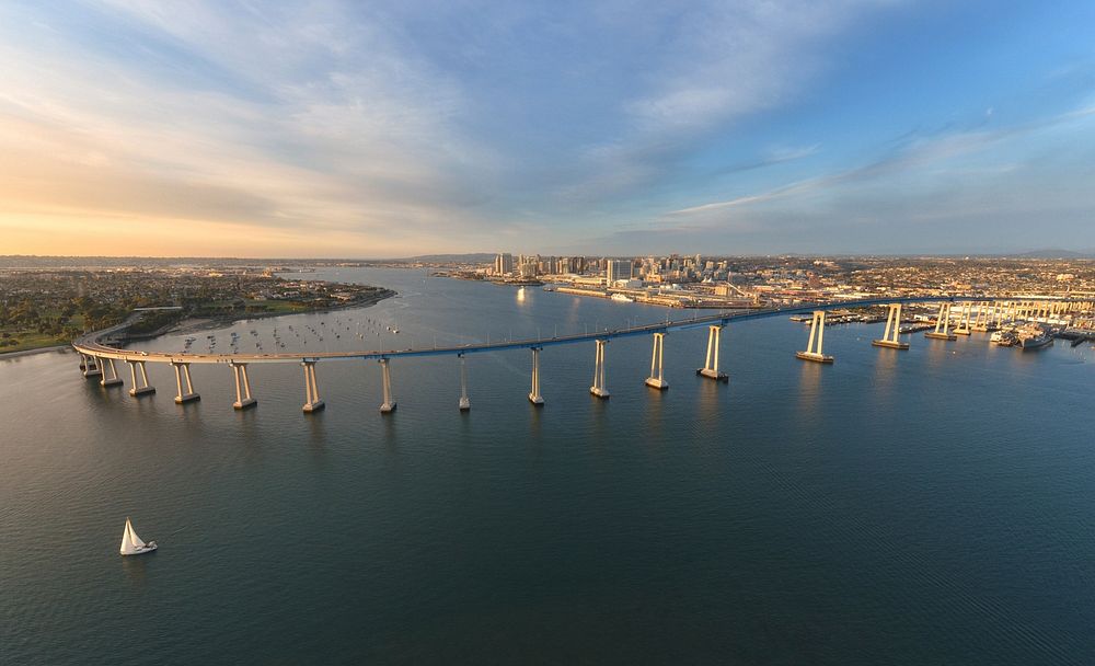 An aerial view of the San Diego-Coronado Bridge. The bridge connects the California cities of Coronado and San Diego over…