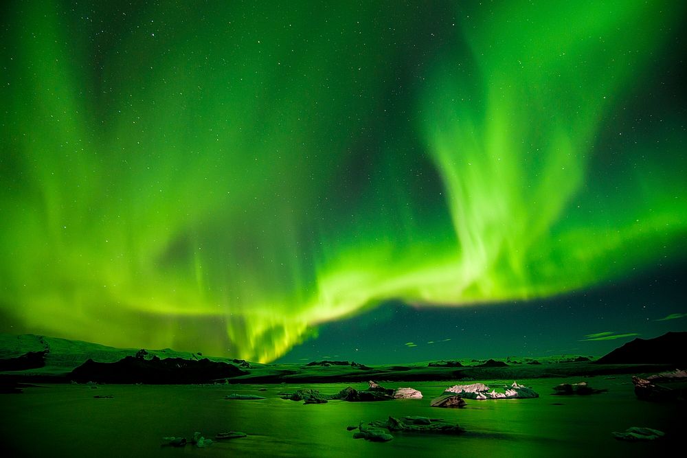 Iceland aurora. Original public domain image from Wikimedia Commons