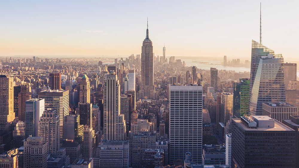 The downtown New York City skyline. Original public domain image from Wikimedia Commons