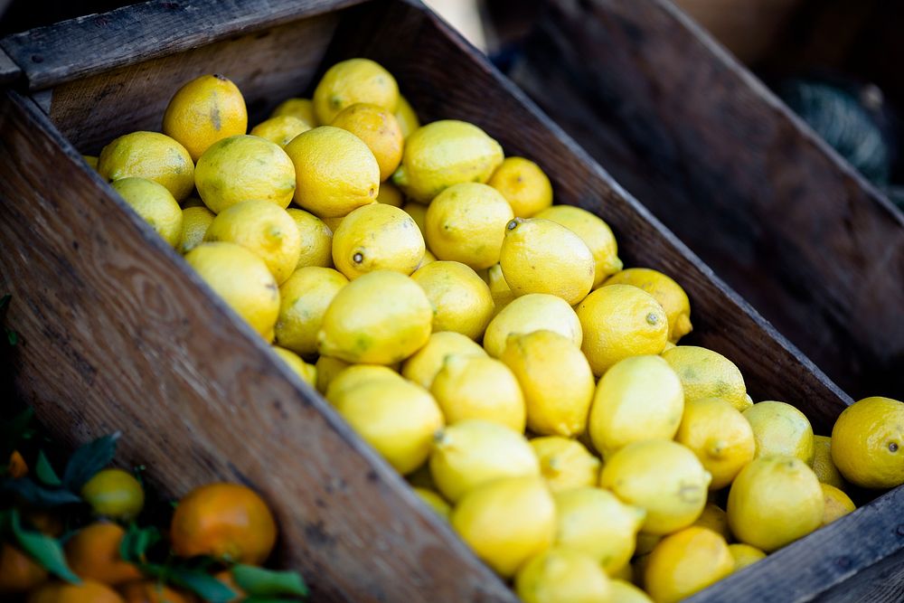 Lemons in a crate. Original public domain image from Wikimedia Commons