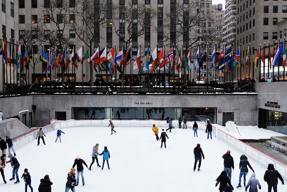 Ice-skating in Rockefeller Center. Original public domain image from Wikimedia Commons