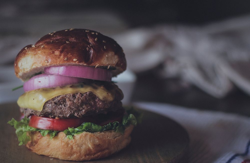 Gourmet burger. Original public domain image from Wikimedia Commons