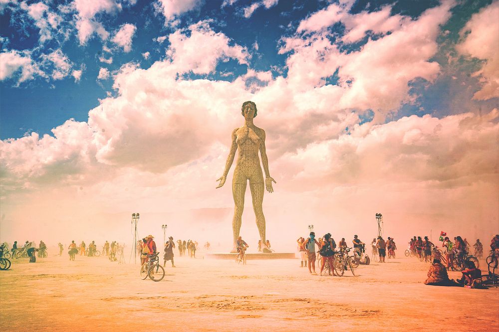 Burning Man, Black Rock City, United States. Original public domain image from Wikimedia Commons