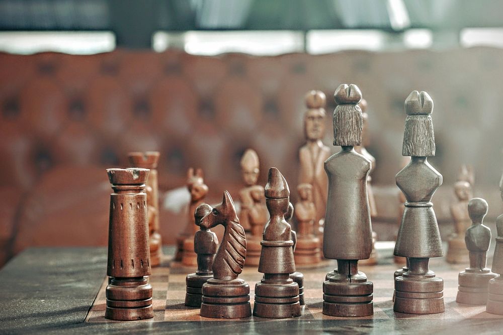 Wooden chess pieces. Original public domain image from Wikimedia Commons