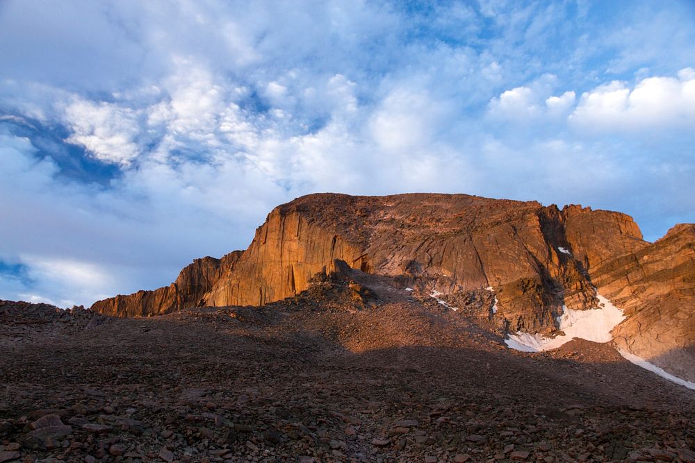 A majestic flat mountain near Long Peak Ranger Station. Original public domain image from Wikimedia Commons