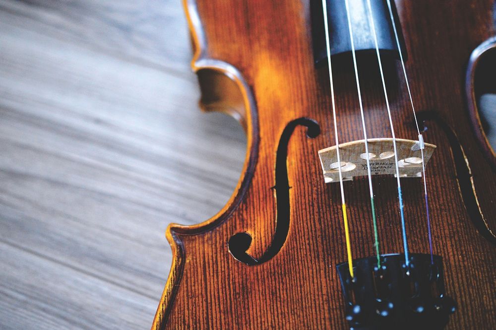 A close-up of a side of a violin. Original public domain image from Wikimedia Commons
