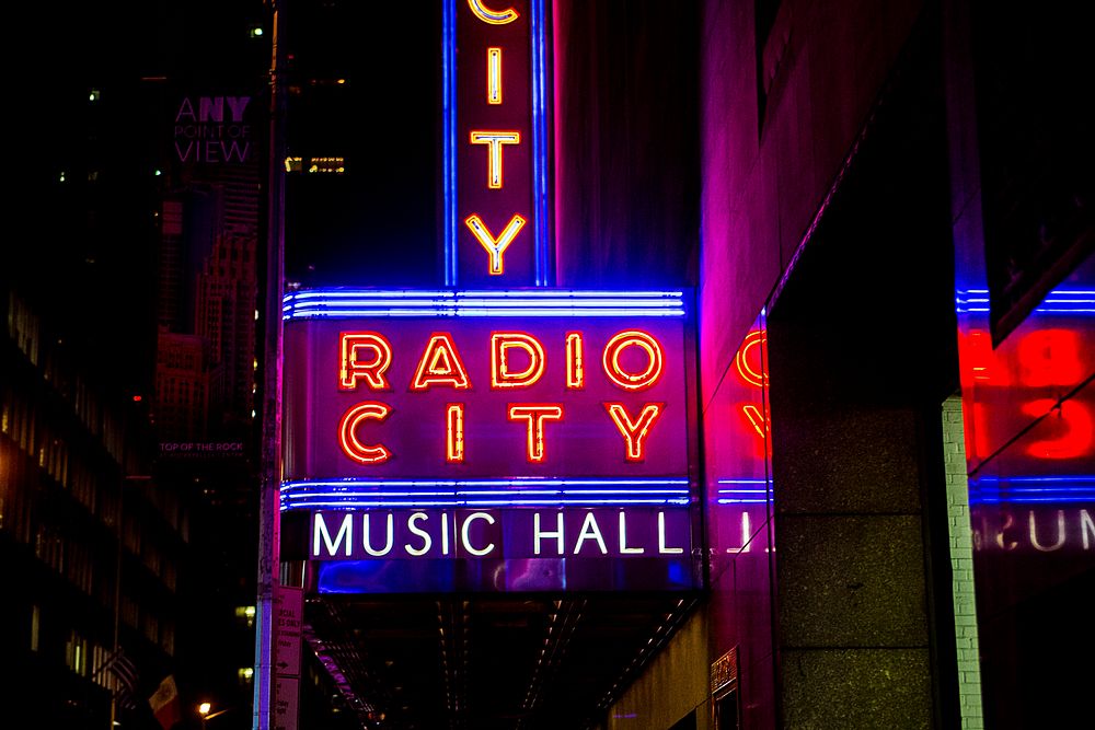 Radio City Music Hall sign. Original public domain image from Wikimedia Commons