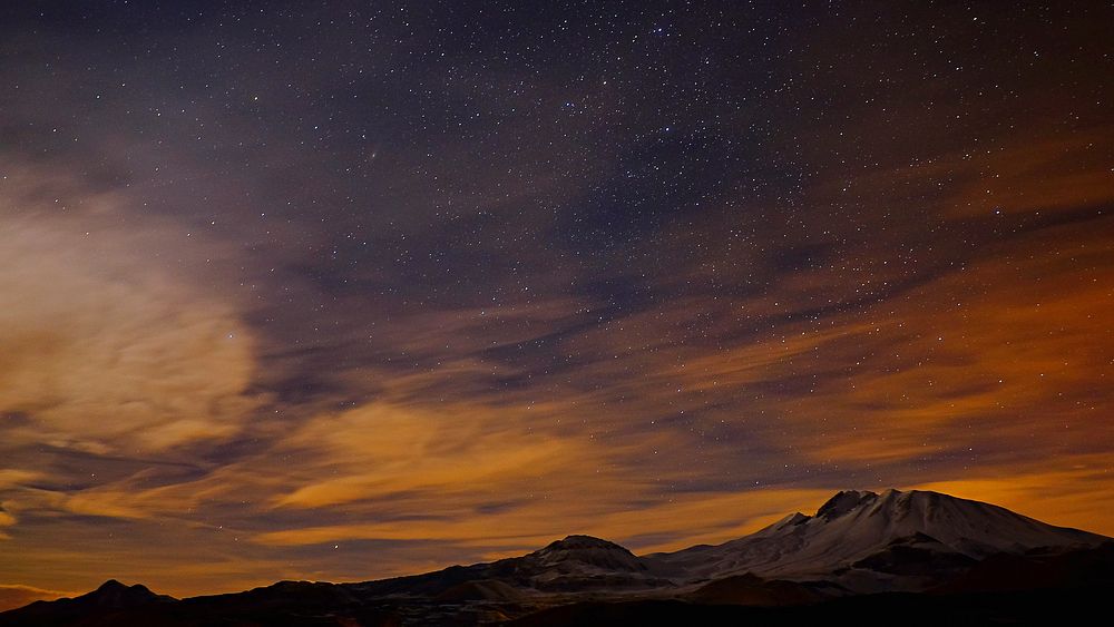 Illuminated night sky with stars over Mount Erciyes. Original public domain image from Wikimedia Commons