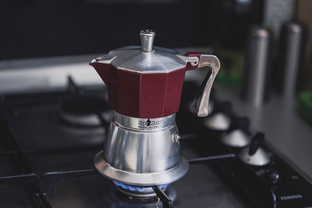 Moka pot, black coffee maker machine, location unknown, 15/03/2016