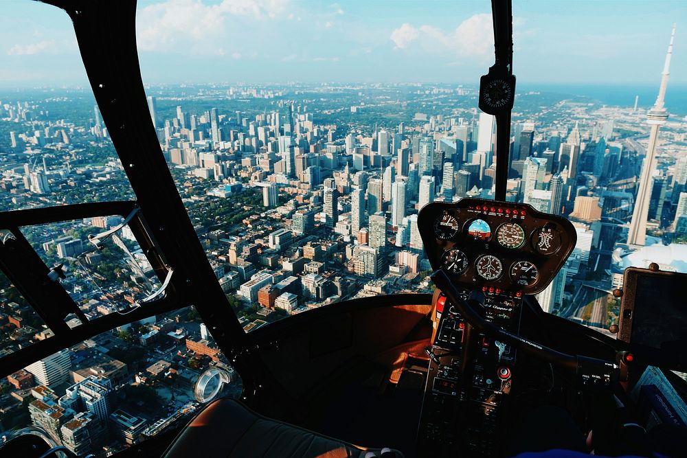 Helicopter view of Toronto, Canada. Original public domain image from Wikimedia Commons