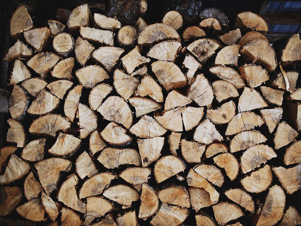 Wood pile in a shack. Original public domain image from Wikimedia Commons