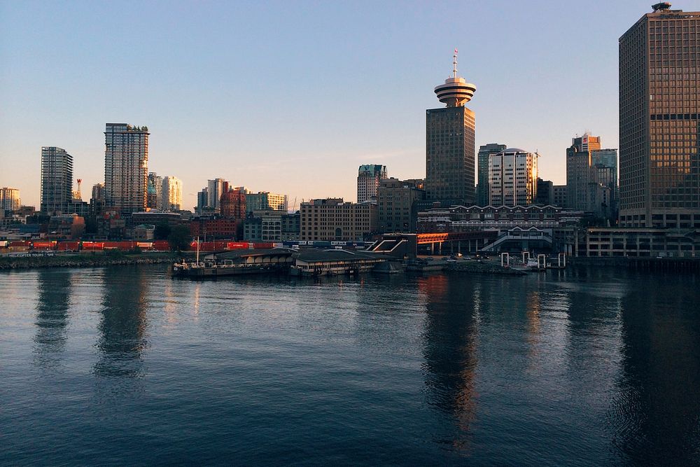 High-rises near a waterfront in Vancouver. Original public domain image from Wikimedia Commons