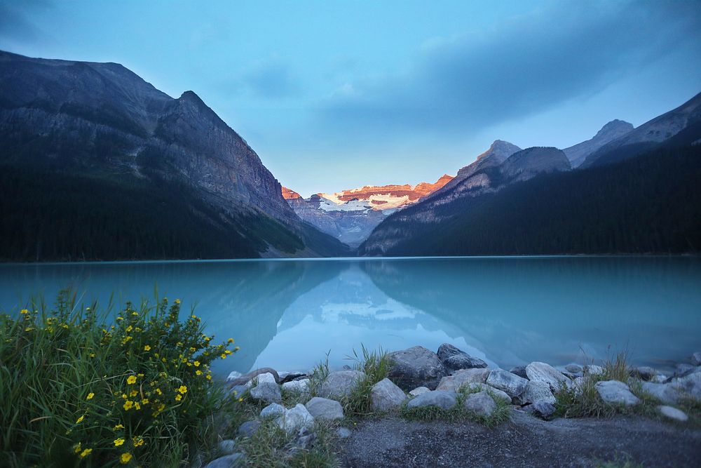 Aesthetic view of Lake Louise, Canada. Original public domain image from Wikimedia Commons
