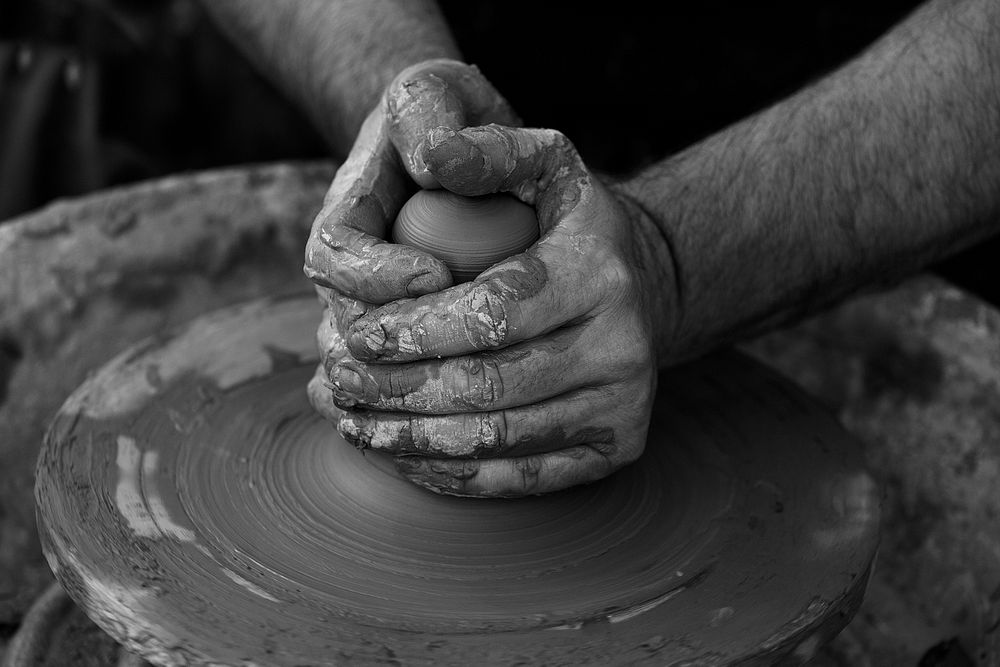 Person making pot. Original public domain image from Wikimedia Commons