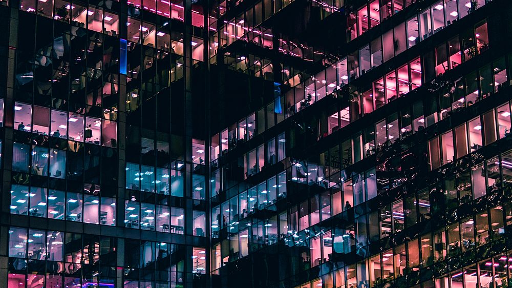 Lights in the windows of an office building in Moscow. Original public domain image from Wikimedia Commons