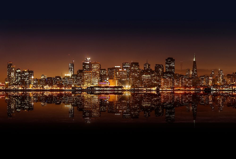 Night view of skyscrapers in San Francisco, United States. Original public domain image from Wikimedia Commons