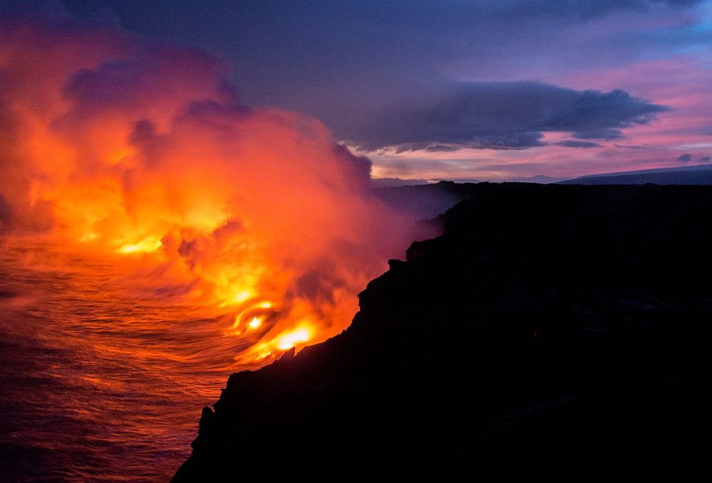 Volcano lava into the sea, Kīlauea, United States. Original public domain image from Wikimedia Commons