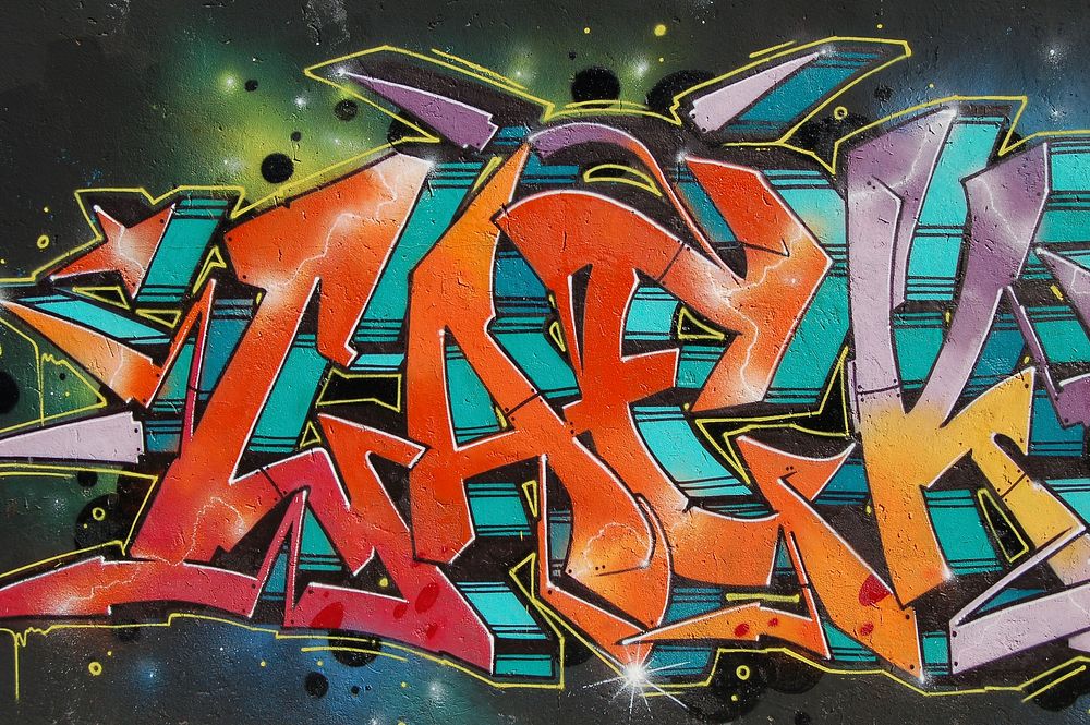 Colorful graffiti with spacey background - location unknown, 14 August 2016. Original public domain image from Wikimedia…
