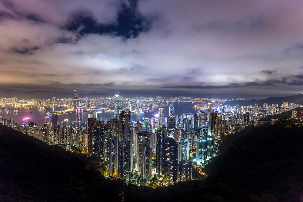 Night view of cityscape in Hong Kong, China. Original public domain image from Wikimedia Commons