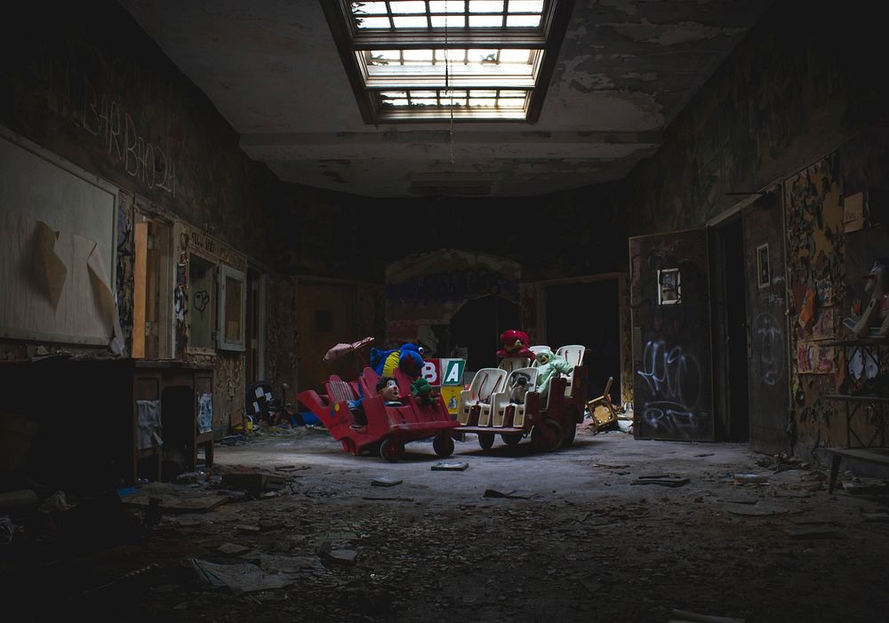 A children's playroom in the abandoned building of the Rockland Psychiatric Center.. Original public domain image from…