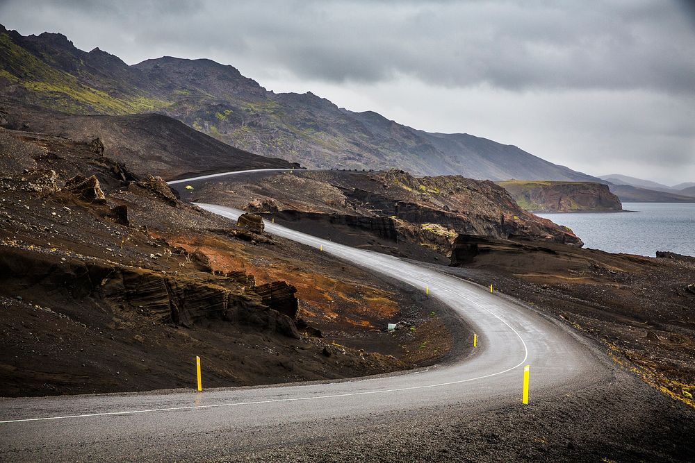 Curve road to the sea. Original public domain image from Wikimedia Commons