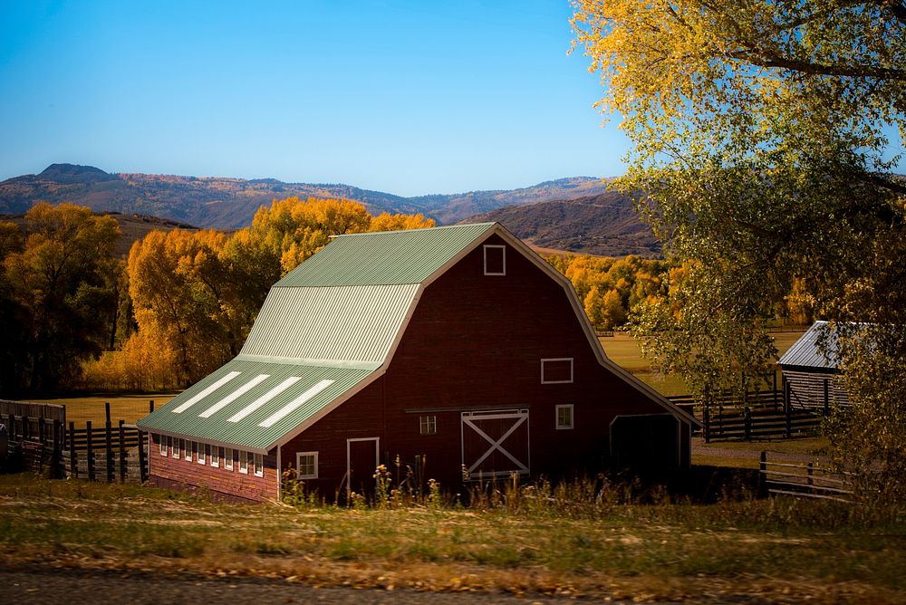 Beautiful barn in autumn. Original public domain image from Wikimedia Commons