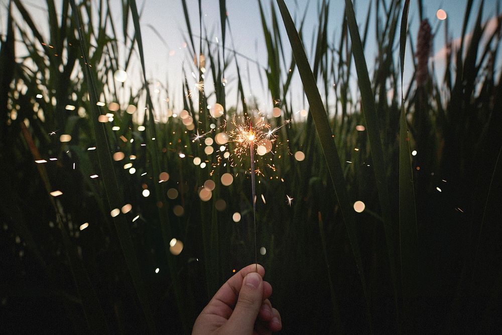 Sparkler in the grass. Original public domain image from Wikimedia Commons