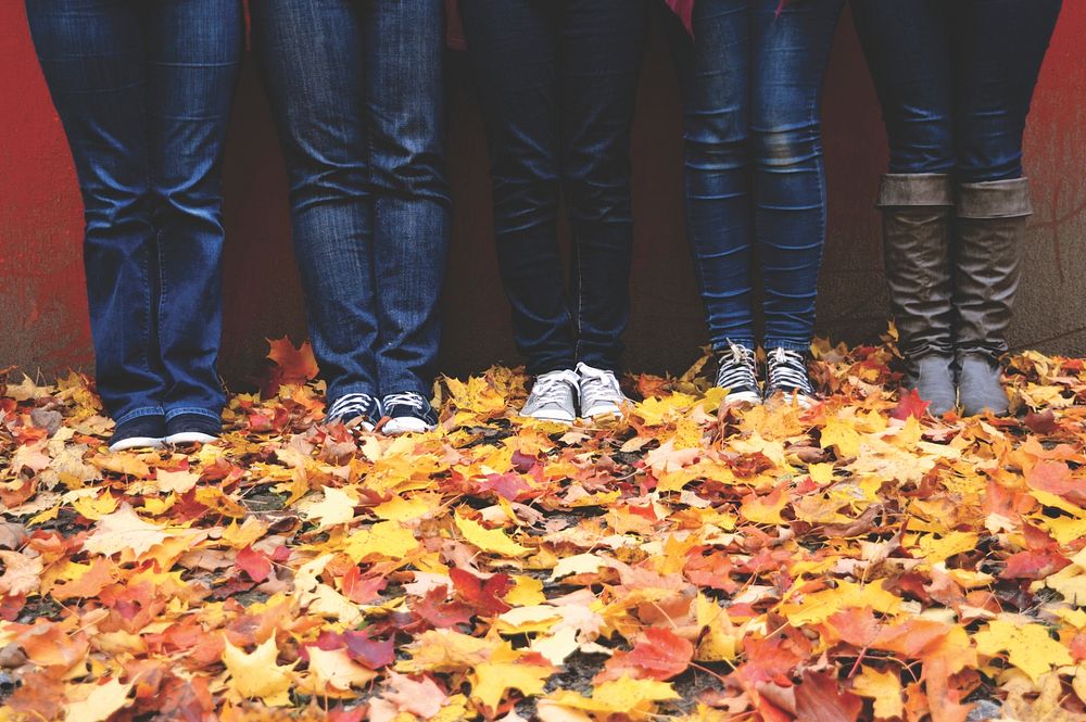 People standing in a line on a ground filled with autumn leaves in Crabtree. Original public domain image from Wikimedia…