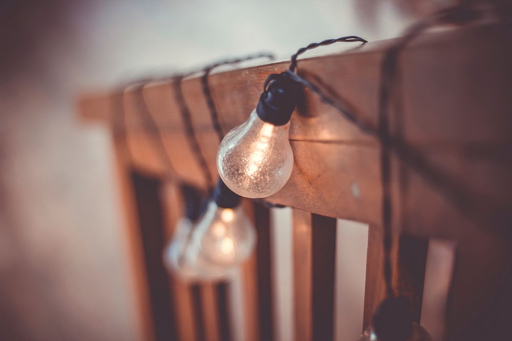 Lightbulbs wrapped around a headboard in Montague. Original public domain image from Wikimedia Commons