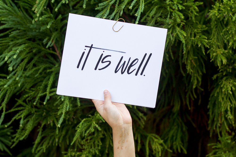 It is well sign on leaves. Original public domain image from Wikimedia Commons
