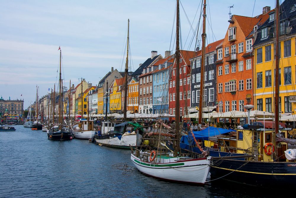 Colorful buildings in Copenhagen, Denmark. Original public domain image from Wikimedia Commons