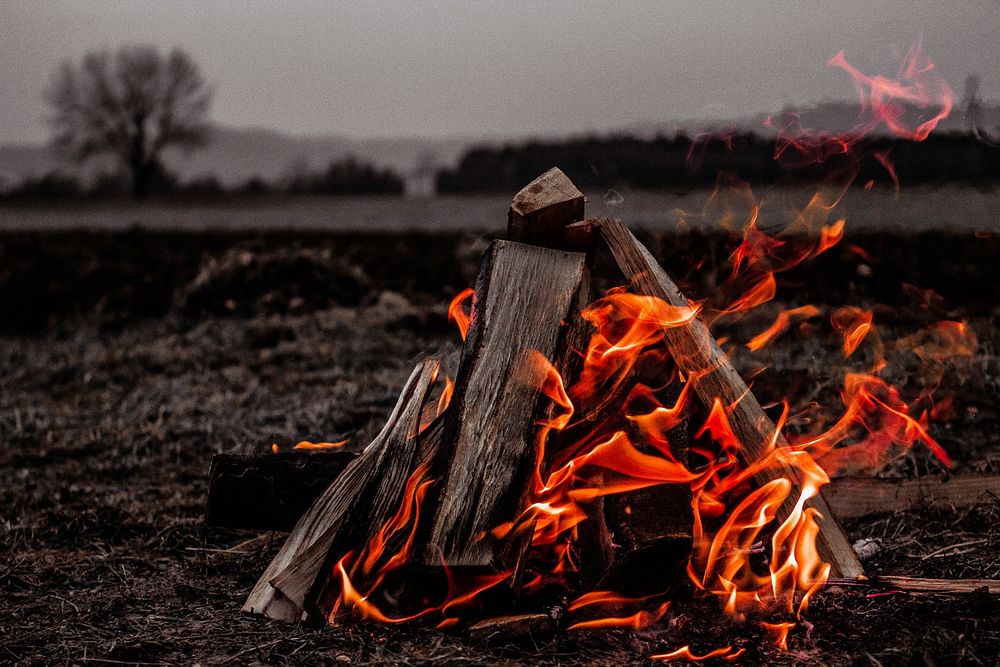 Bonfire in a field. Original public domain image from Wikimedia Commons