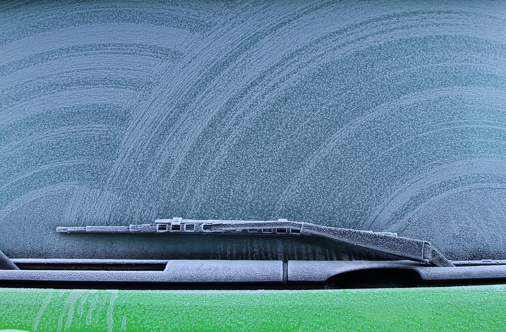 Frosty windshield wiper in Nordfjordeid, Norway. Original public domain image from Wikimedia Commons