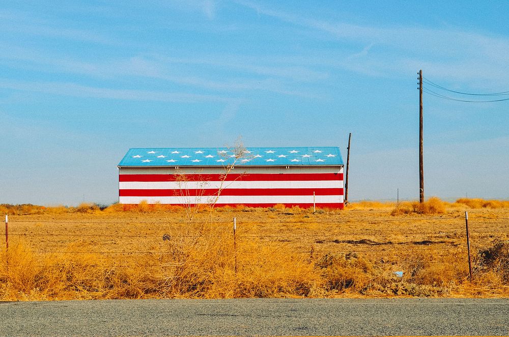 Barn painted in United States of America flag design. Original public domain image from Wikimedia Commons