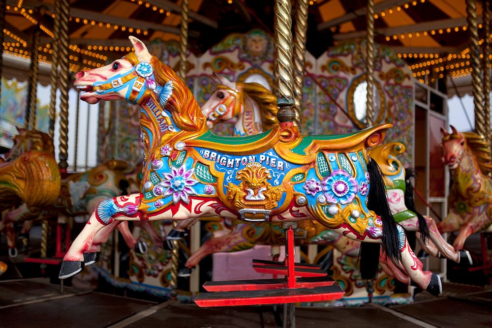 Colorful circus horse in a merry-go-round in Brighton. Original public domain image from Wikimedia Commons