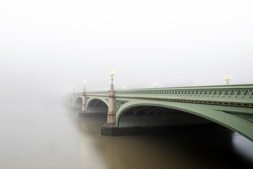 Misty bridge. Original public domain image from Wikimedia Commons