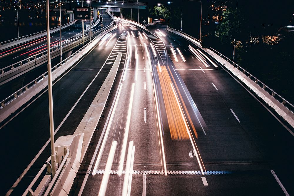 Time lapse photography of road at night. Original public domain image from Wikimedia Commons