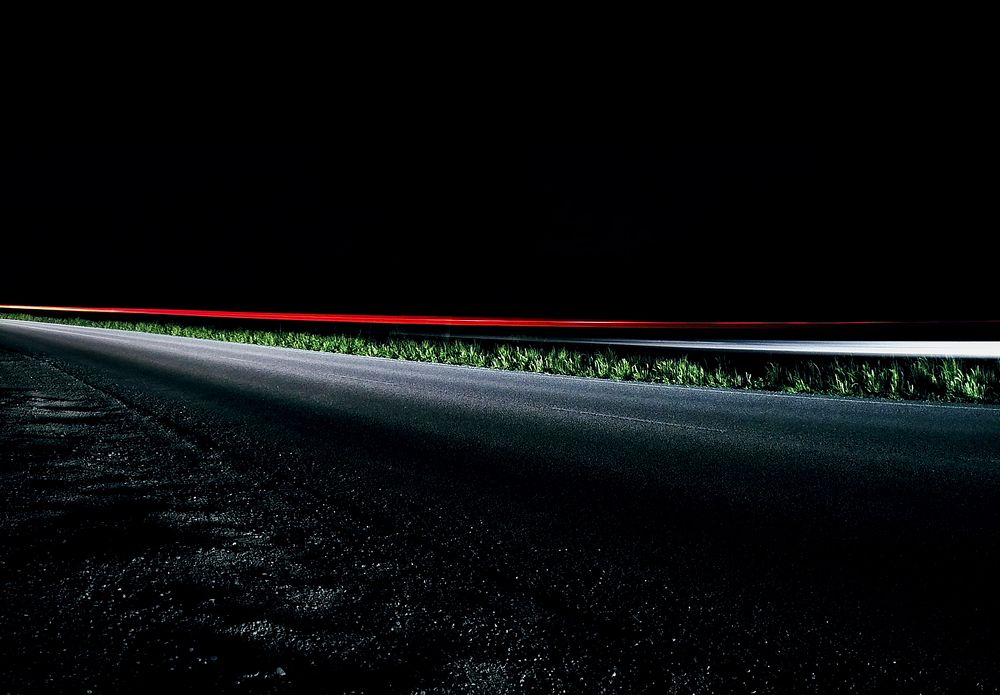 Time lapse red car light at night on road with asphalt and grass, Casale Sul Sile. Original public domain image from…