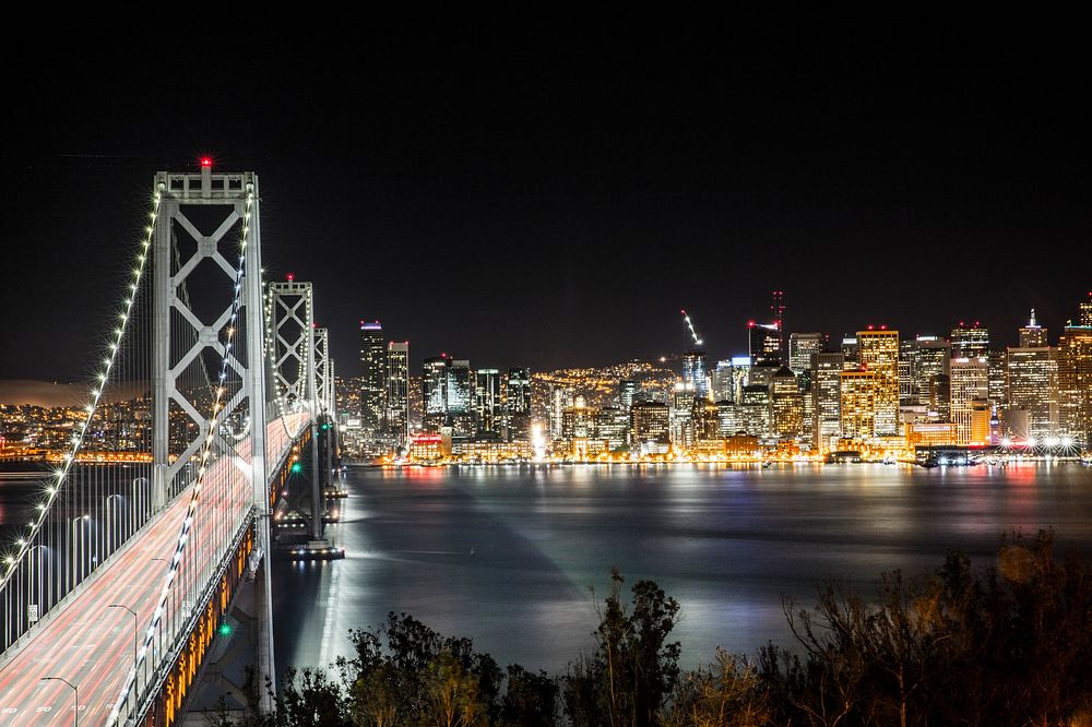 San Francisco skyline on the other side long exposure shot. Original public domain image from Wikimedia Commons