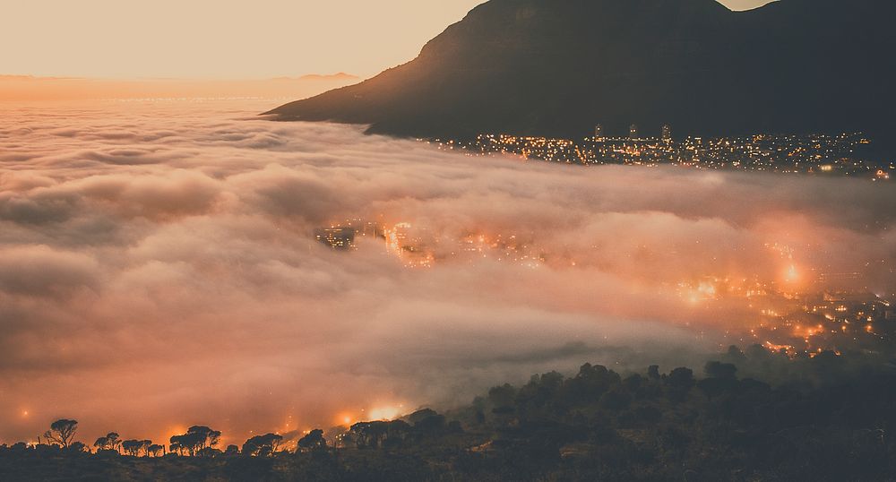 The hidden city of Cape Town covered by clouds. Original public domain image from Wikimedia Commons