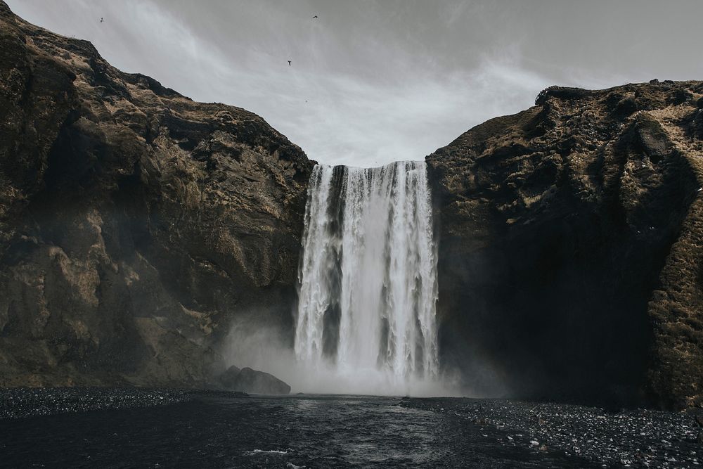 Skógafoss, Iceland. Original public domain image from Wikimedia Commons